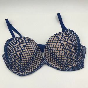 Victorias Secret Very Sexy Lightly Lined Plunge Bra Beige Blue Lace Sz 34D Wired